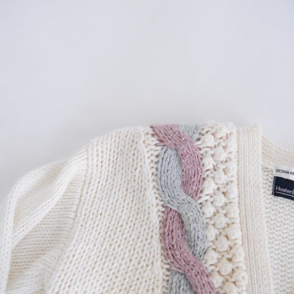 Vintage Hunters Run Cream, Purple & Blue Button Up Knit Cardigan L - Picture 10 of 12